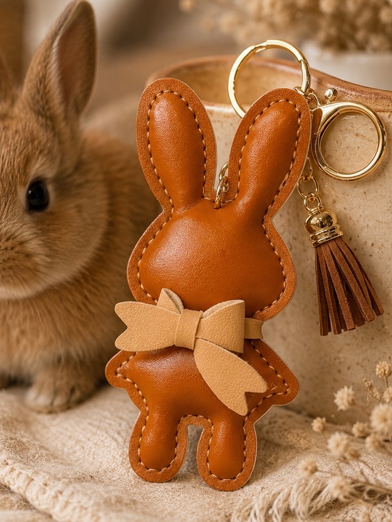 Accessories - Brown Bunny Bow Bag Charm Keychain – New